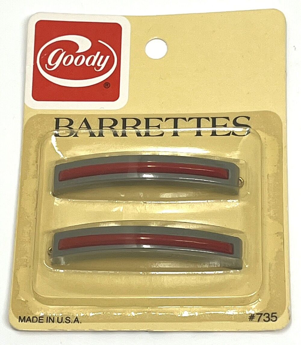 Vintage Goody Barrettes 2.5” Metal Clasp #735 Grey Red 1982 NIP (2)